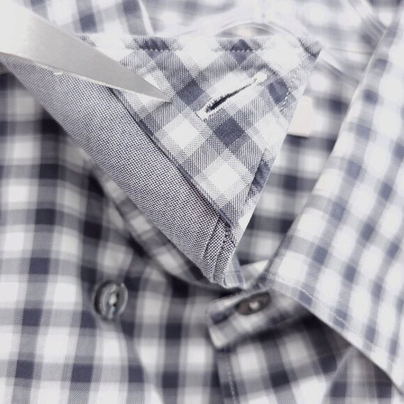 ERMENEGILDO ZEGNA Shirt Gray White Check Plaid 100% Cotton Size XL - Picture 6 of 11